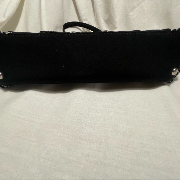 Vera Bradley Spectator Purse Handbag Black Microfiber White Stitching Turn Lock - Picture 6 of 7